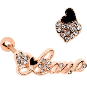 1/4 Rose Gold Tone Love and Hearts Cartilage Tragus Earring Set