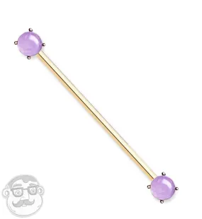 14G Rose Gold PVD Double Amethyst Stone Industrial Barbell