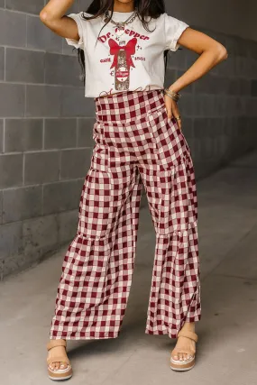 Alexis Gingham Pants - Wine