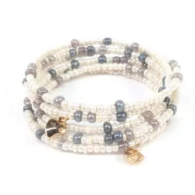 Coil Seed Bead Bracelet - White & Silver