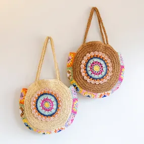 Elena Handbags Boho Round Beach Straw Tote