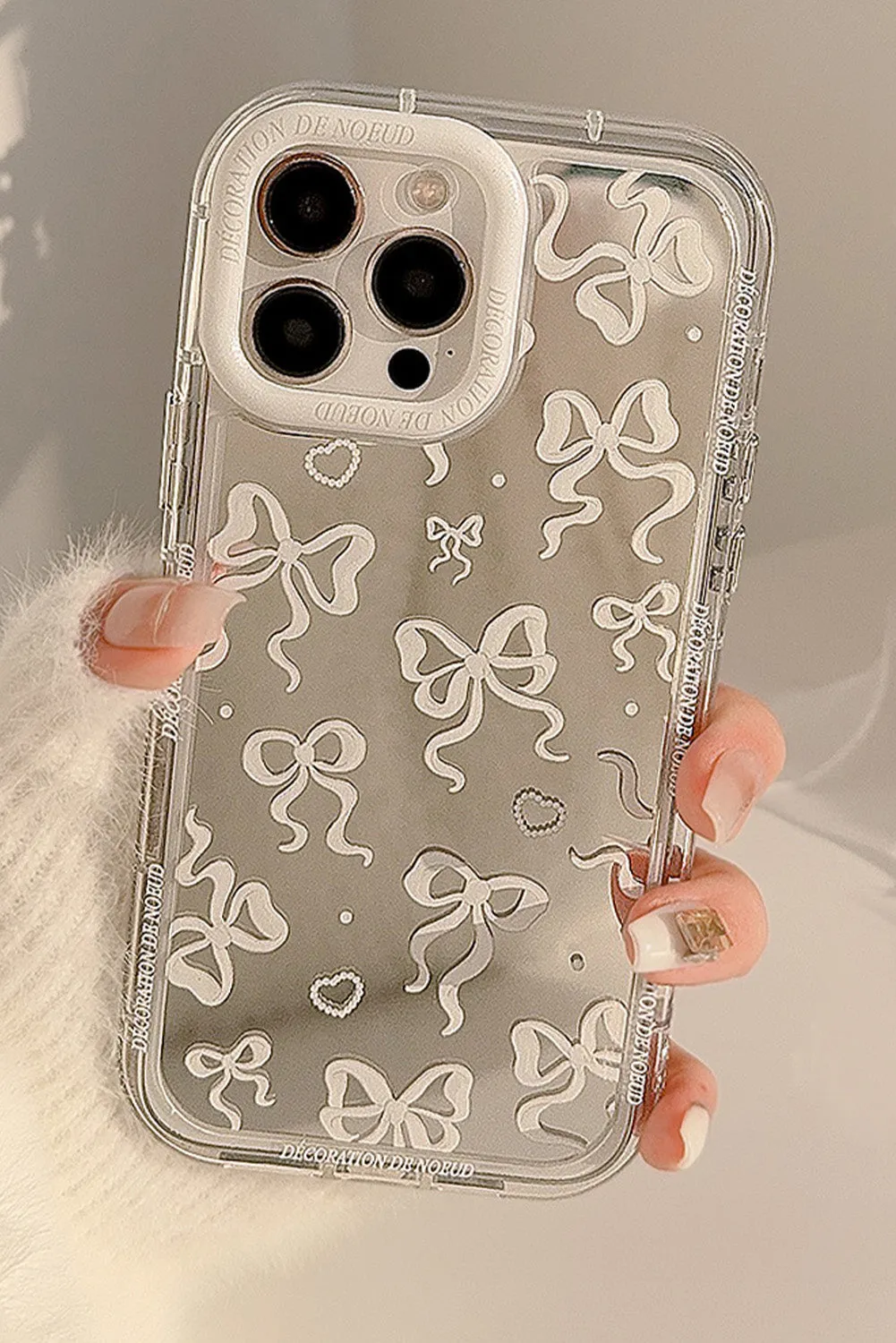 Silvery Mirror Bowknot Print Lens Protective Phone Case