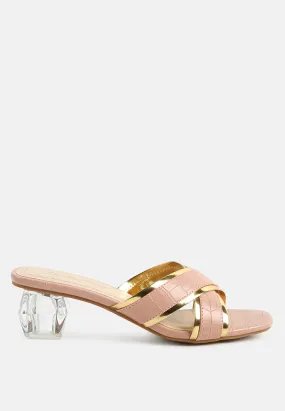 Stellar Gold Line Croc Sculpted Heel Sandals By Ruw