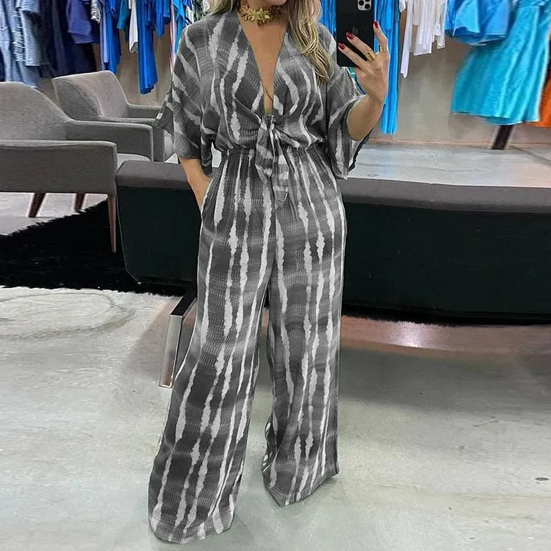 Striped Print Waisted Jumpsuit