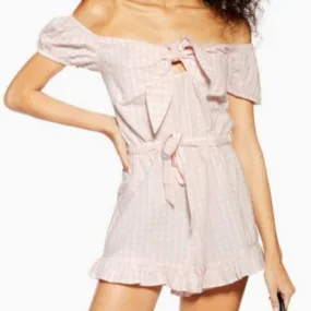 Topshop Gingham Bardot Off Shoulder Romper