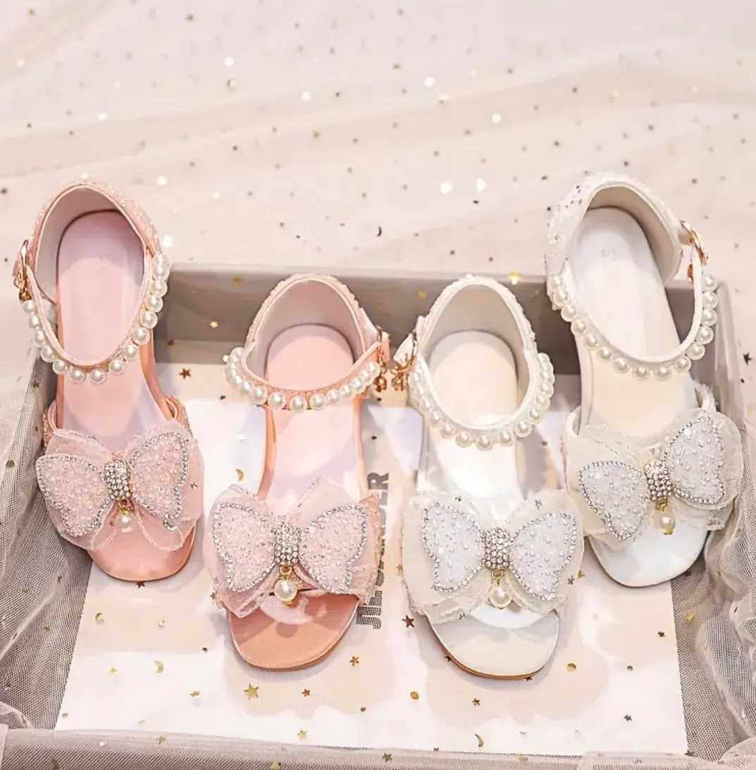 “Trendy Bowknot Pearls” Open, Elegant Flats For Girls