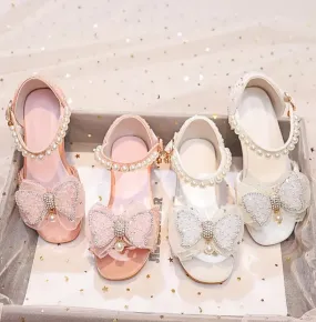 “Trendy Bowknot Pearls” Open, Elegant Flats For Girls