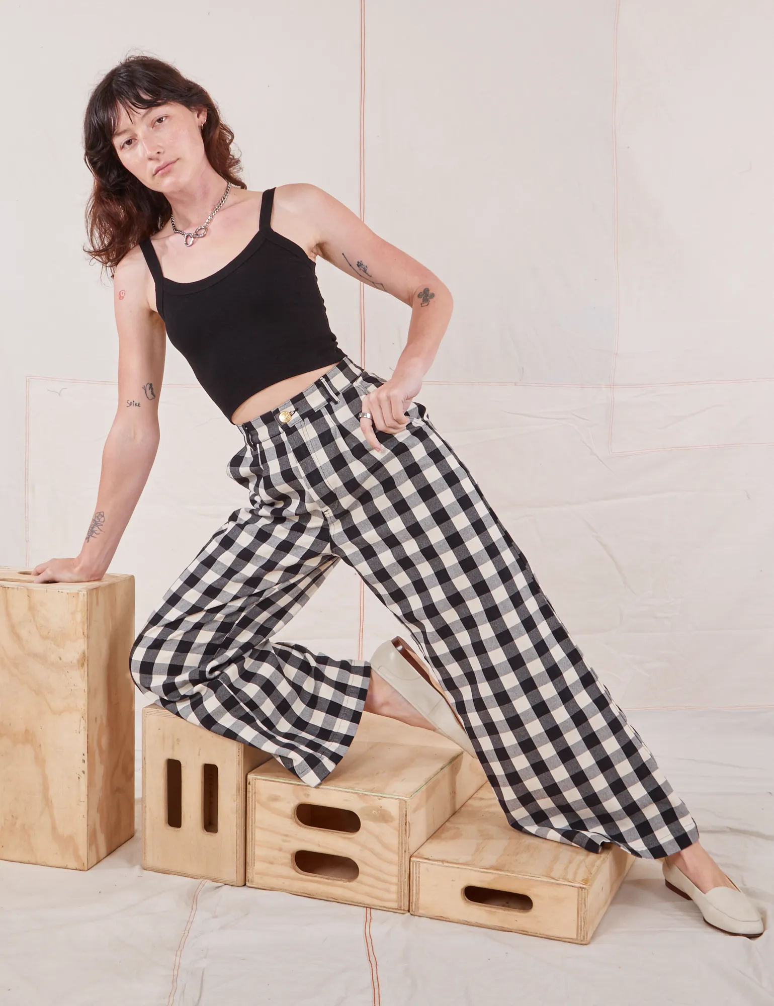 Wide Leg Trousers - Big Gingham *FINAL SALE*