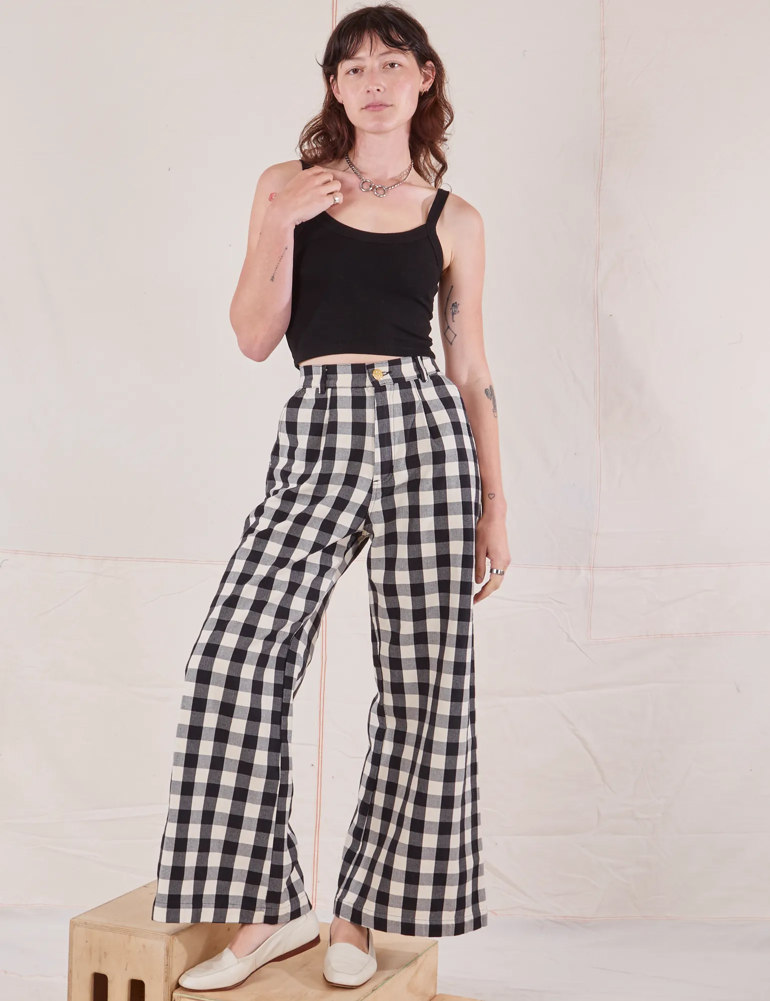 Wide Leg Trousers - Big Gingham *FINAL SALE*