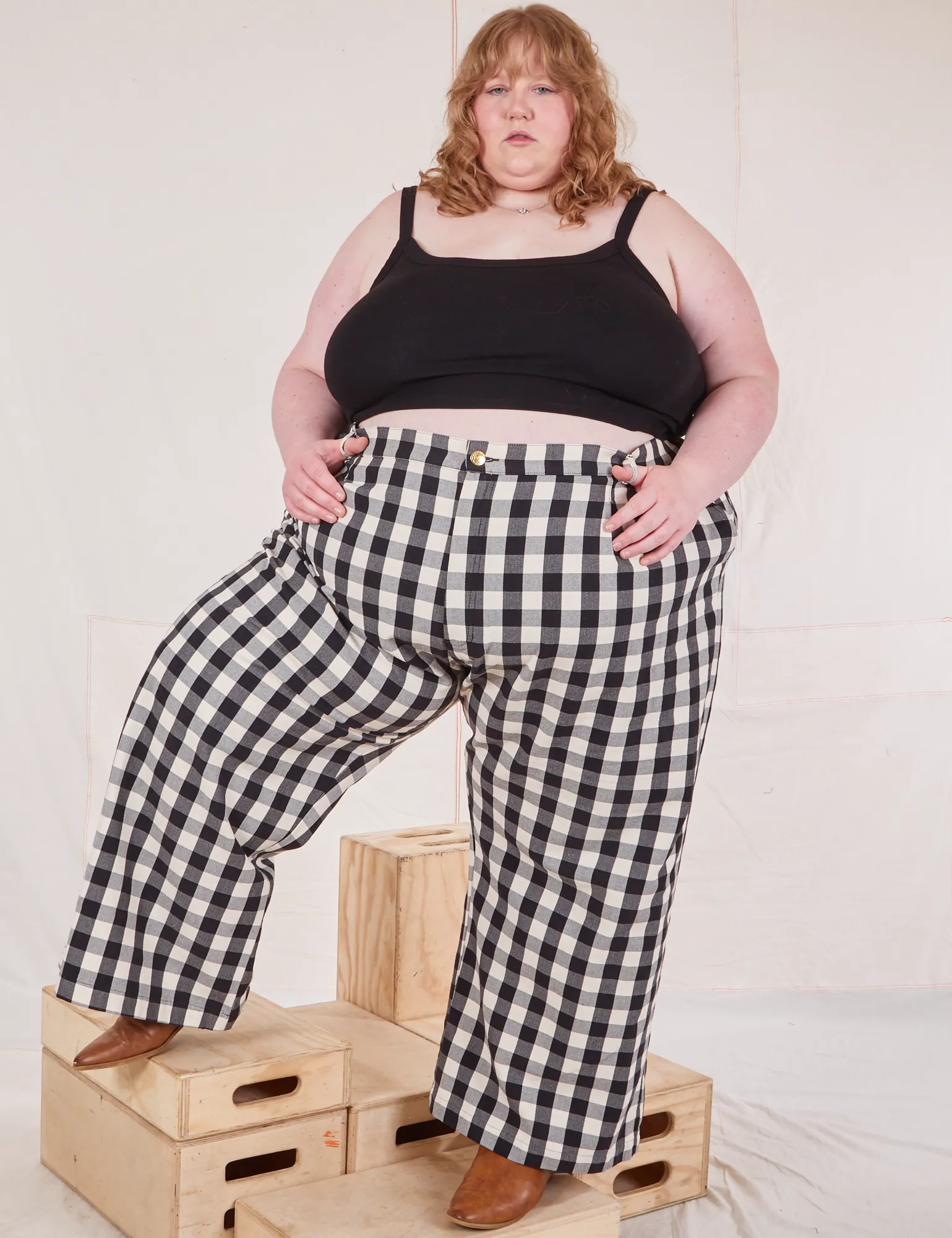 Wide Leg Trousers - Big Gingham *FINAL SALE*