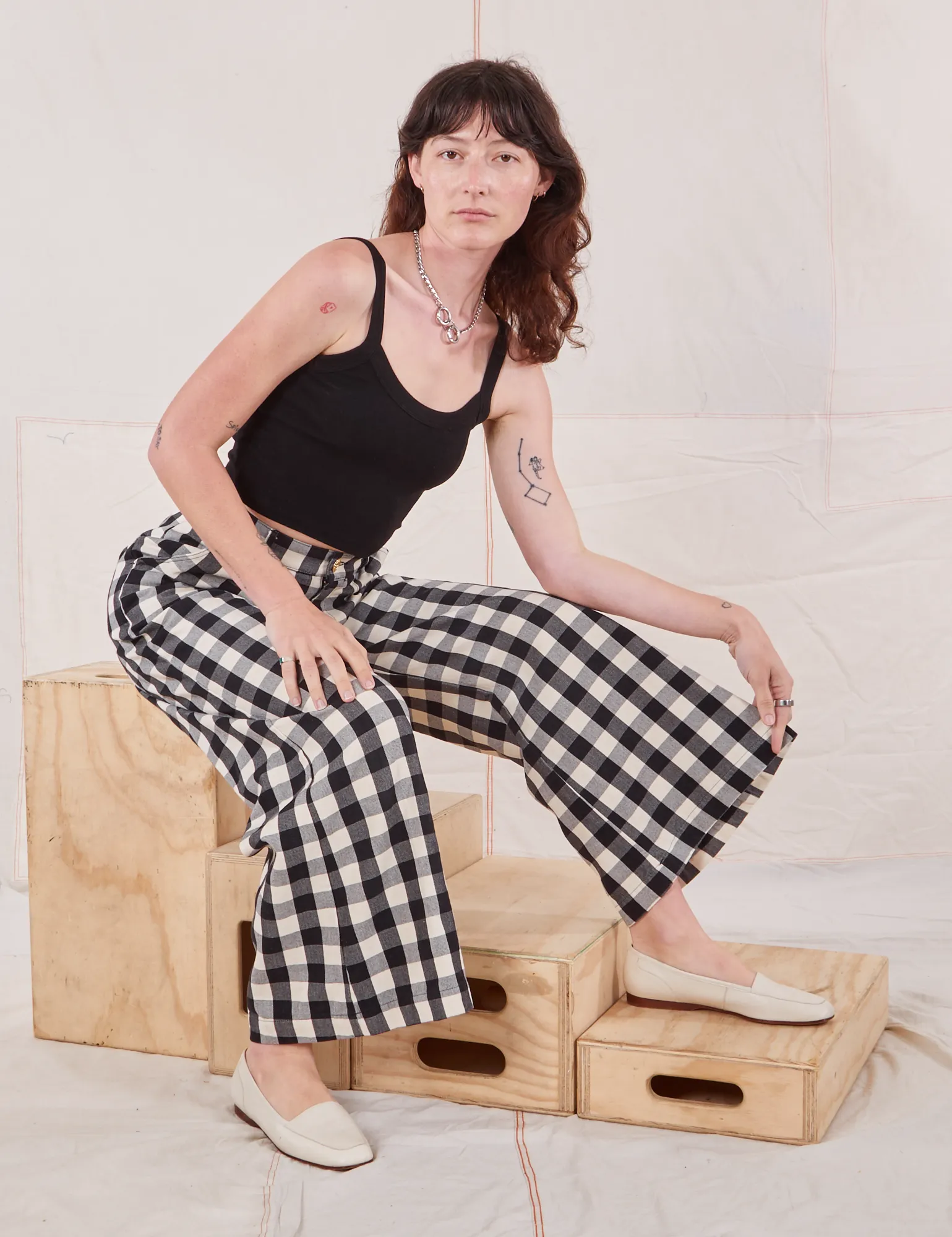 Wide Leg Trousers - Big Gingham *FINAL SALE*