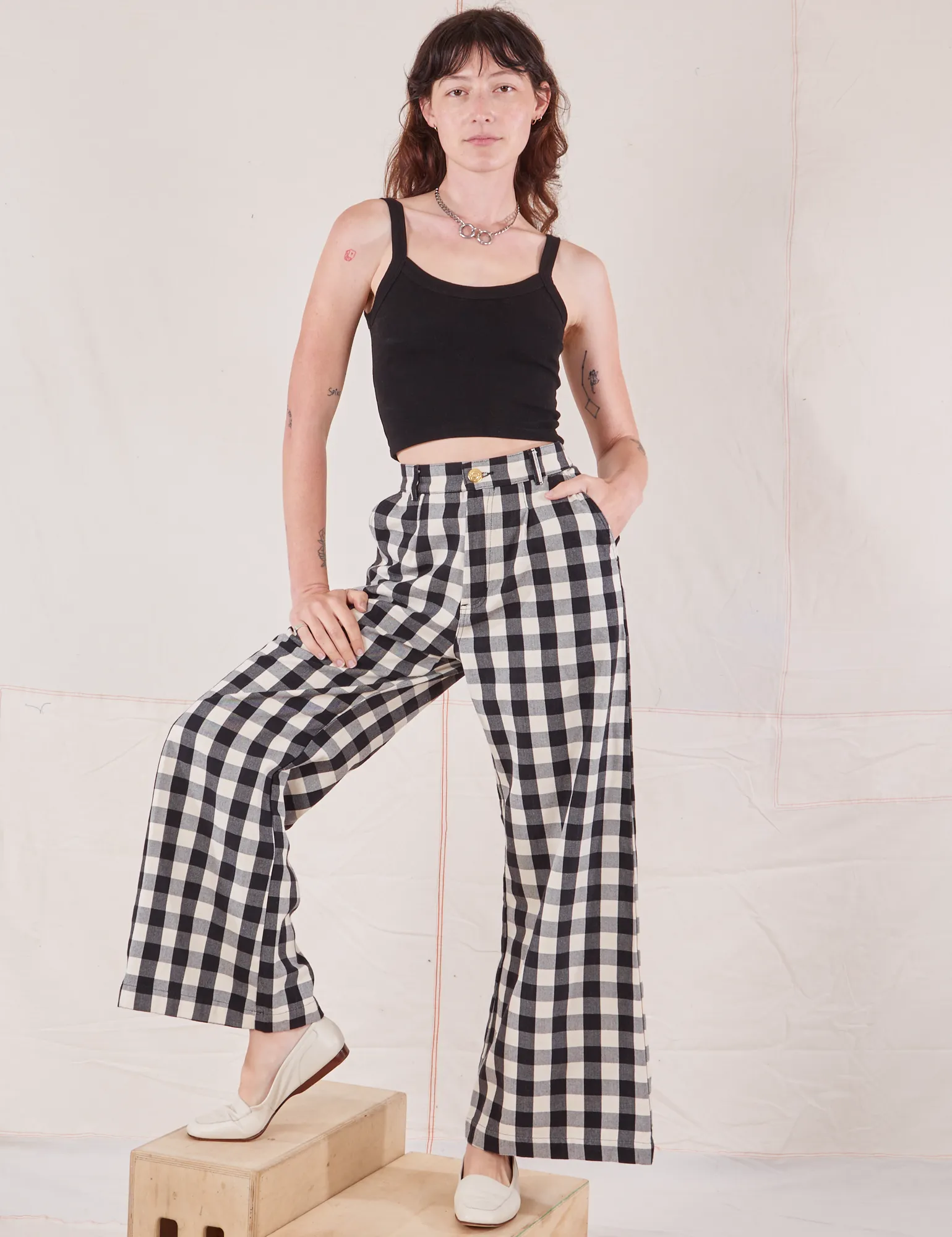 Wide Leg Trousers - Big Gingham *FINAL SALE*